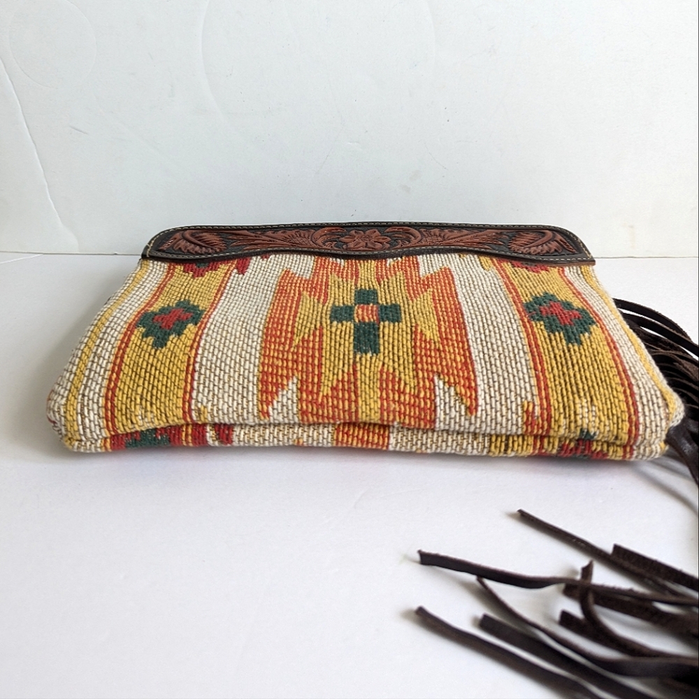 Myra Bag Hand Tooled Clutch Crossbody Shoulder Bag 💜 Rancher Aztec Western - Picture 8 of 16